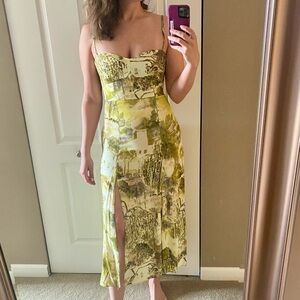 Zara Green Printed Midi Dress